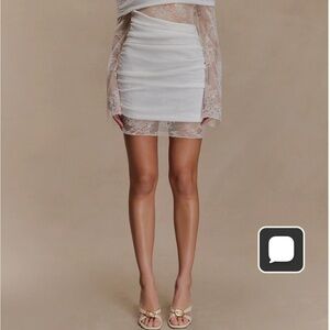 Meshki White Lace Ruched Mini Skirt